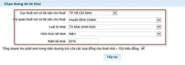 kê khai thuế qua mạng cho thuê nhà