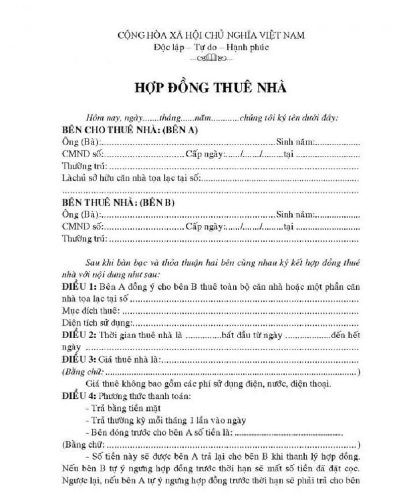 Những điều cần lưu ý về Mẫu hợp đồng cho thuê nhà ở